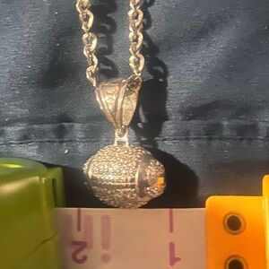 Silver-Tone Pave  Football Pendant Necklace - Women or men Jewelry